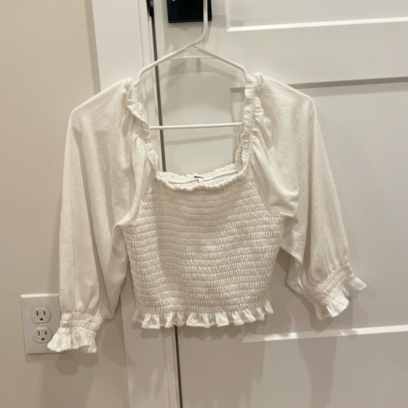 Free People White Smocked Crop Top - Picture 2 of 8